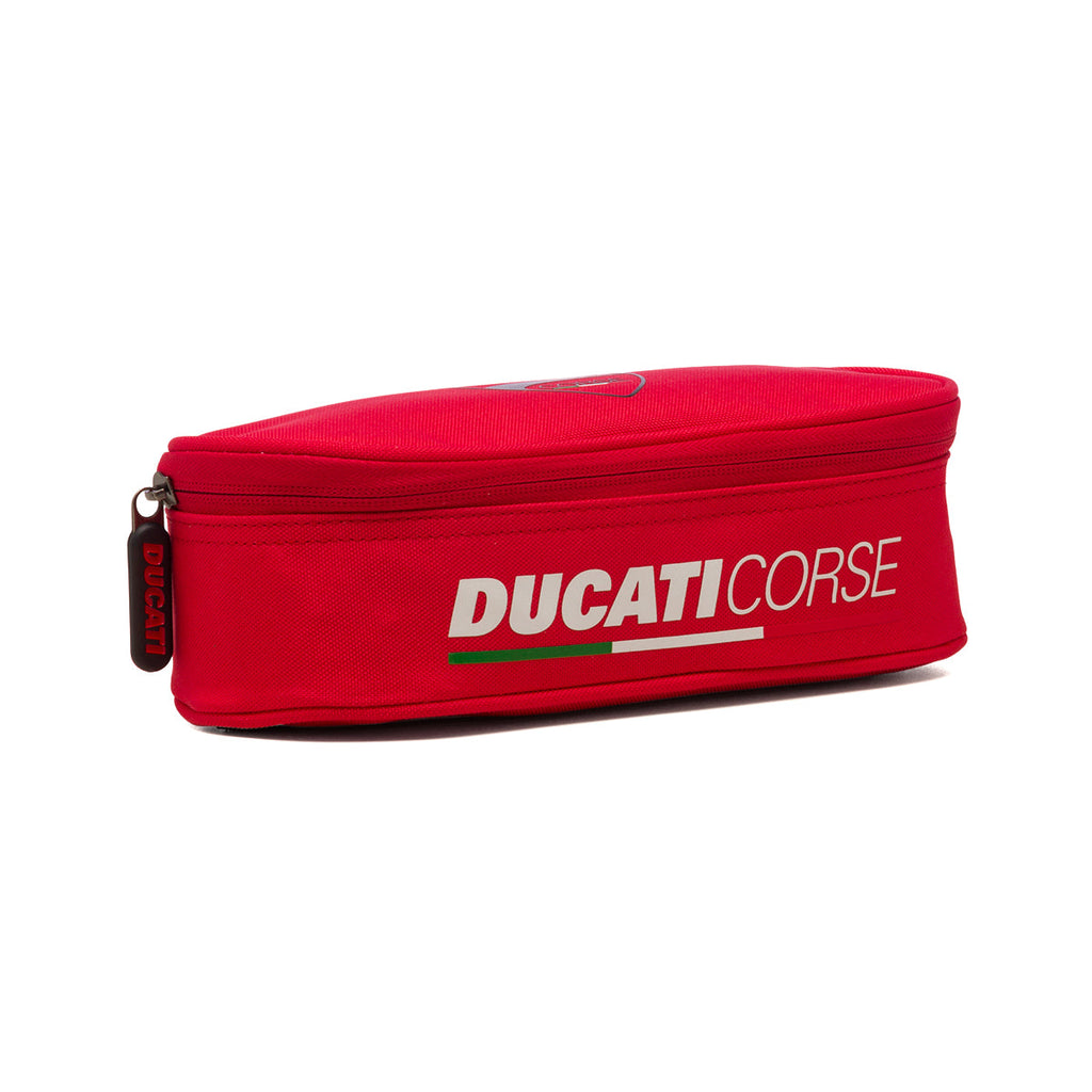 Astuccio ovale rosso in tessuto con badge Ducati Corse
