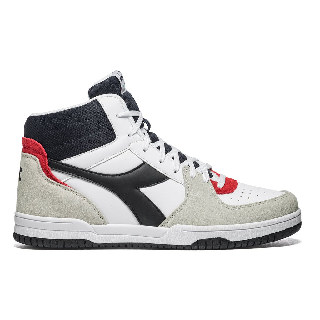 Sneakers alte bianche con dettagli neri e rossi e logo a contrasto Diadora Raptor High