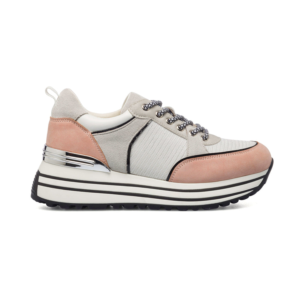 Sneakers grigie e rosa da donna con zeppa 5 cm Lora Ferres