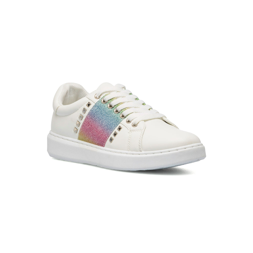 Sneakers da donna bianche con fascia glitter arcobaleno Lora Ferres