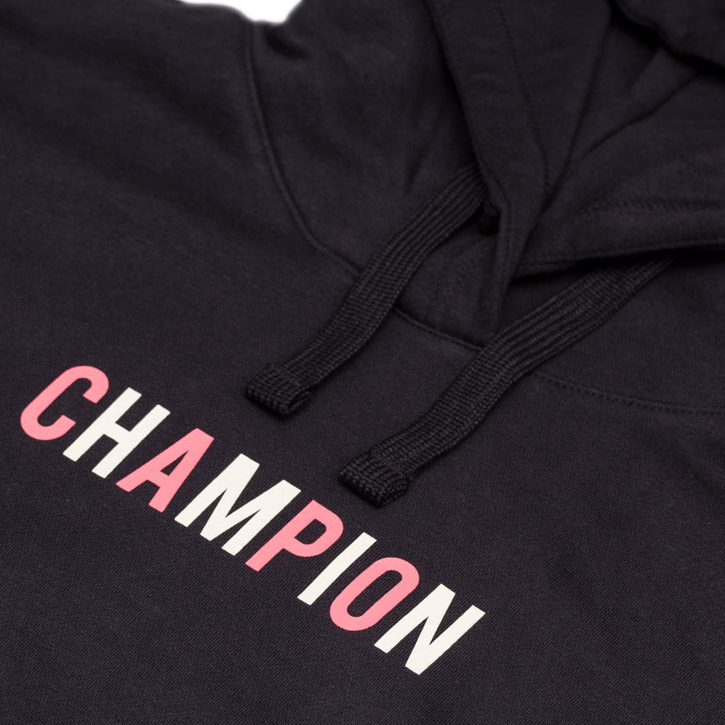 Felpa con cappuccio nera da donna con logo sul petto Champion