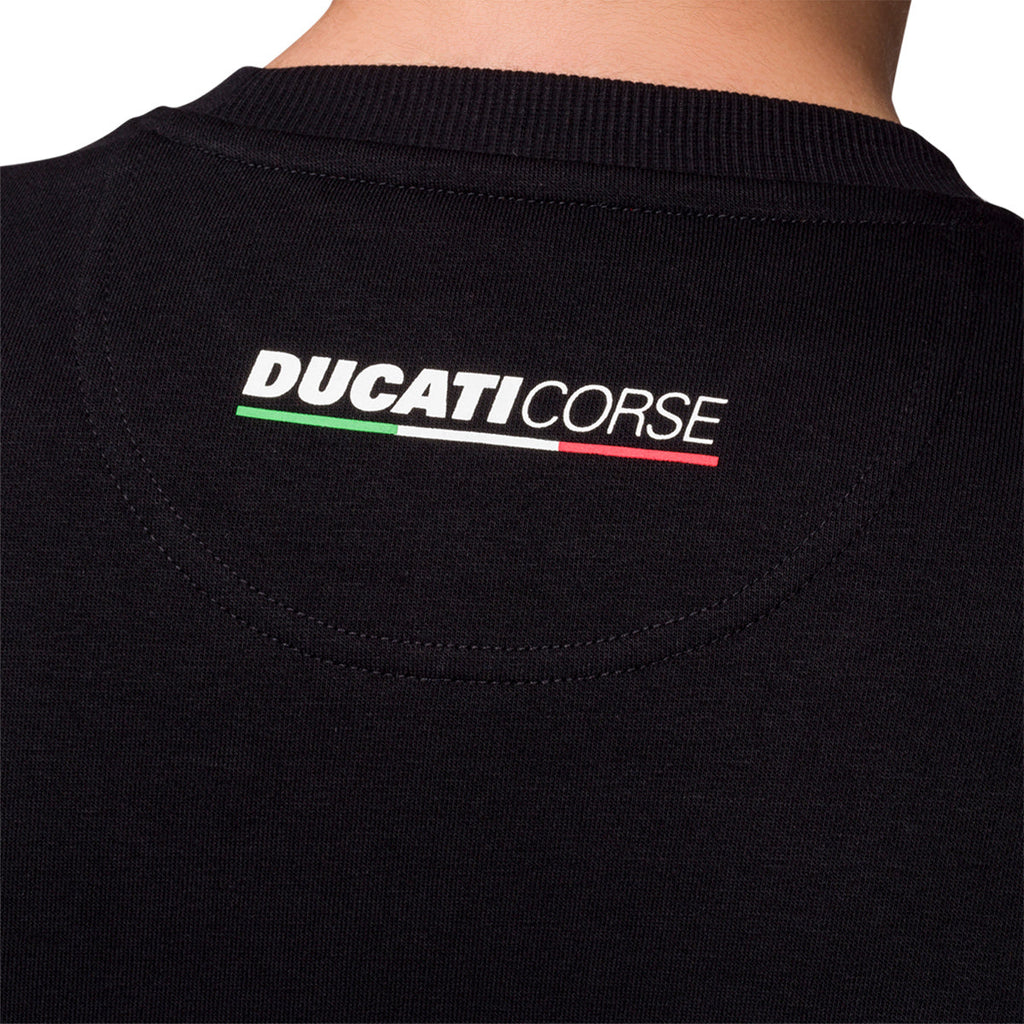 Felpa girocollo nera da uomo con badge sul petto Ducati Corse