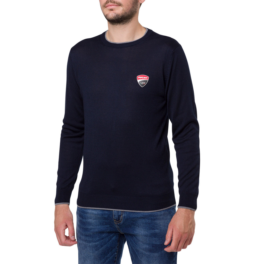 Maglione girocollo blu da uomo con logo gommato sul petto Ducati Corse