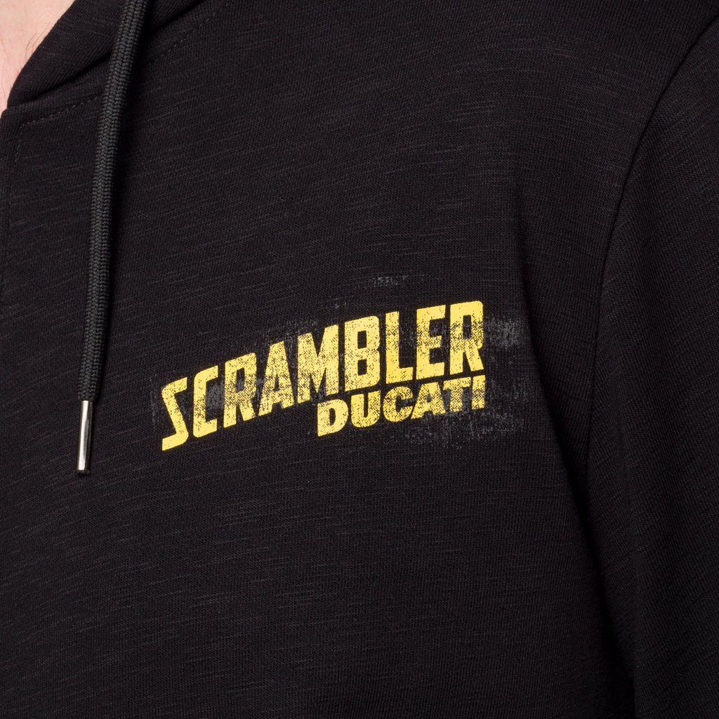 Felpa con cappuccio e zip nera da uomo con logo sul petto Scrambler Ducati