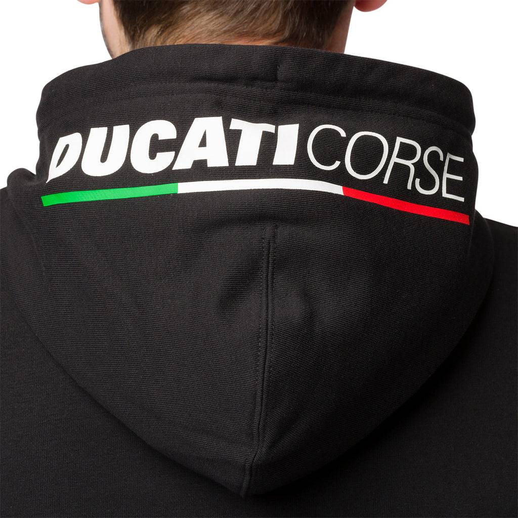 Felpa con cappuccio nera da uomo con logo sul petto Ducati Corse Agar