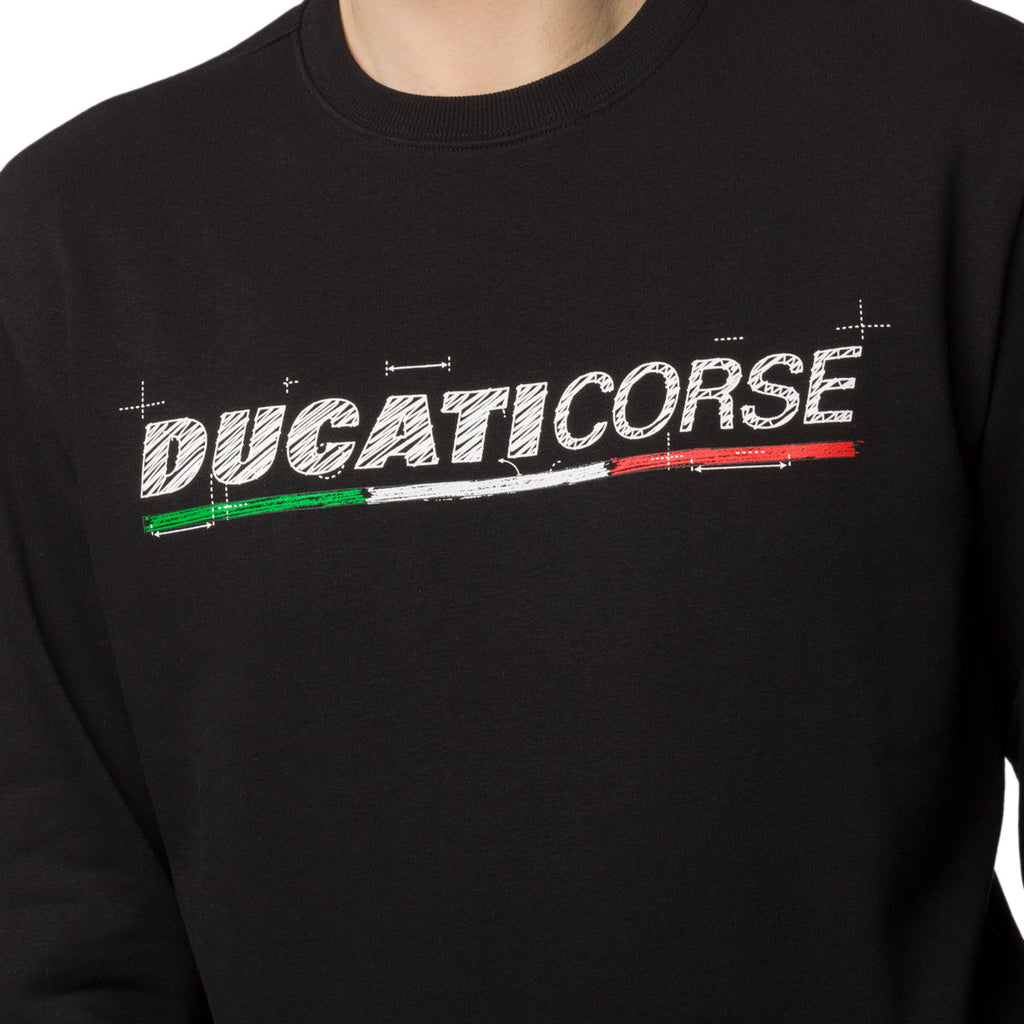 Felpa girocollo nera da uomo con logo sul petto Ducati Corse Edo