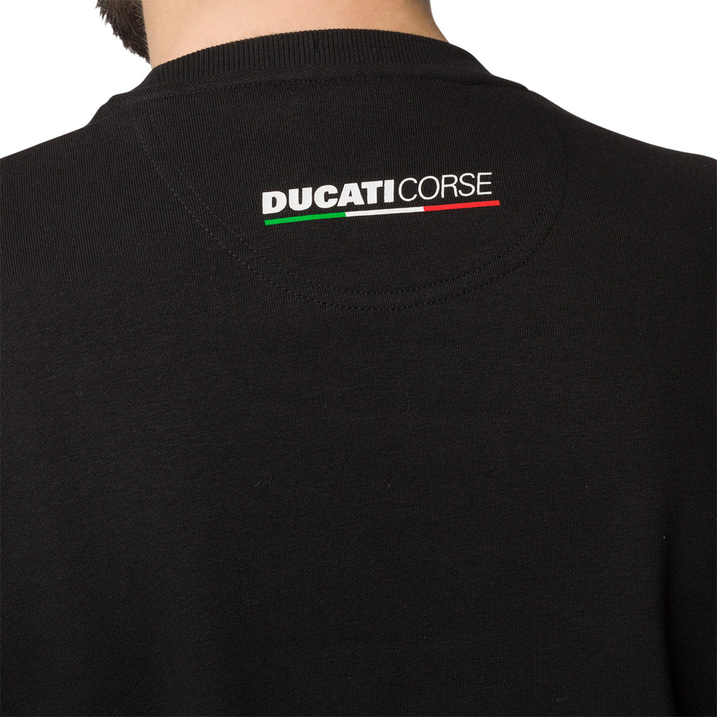 Felpa girocollo nera da uomo con logo sul petto Ducati Corse Edo