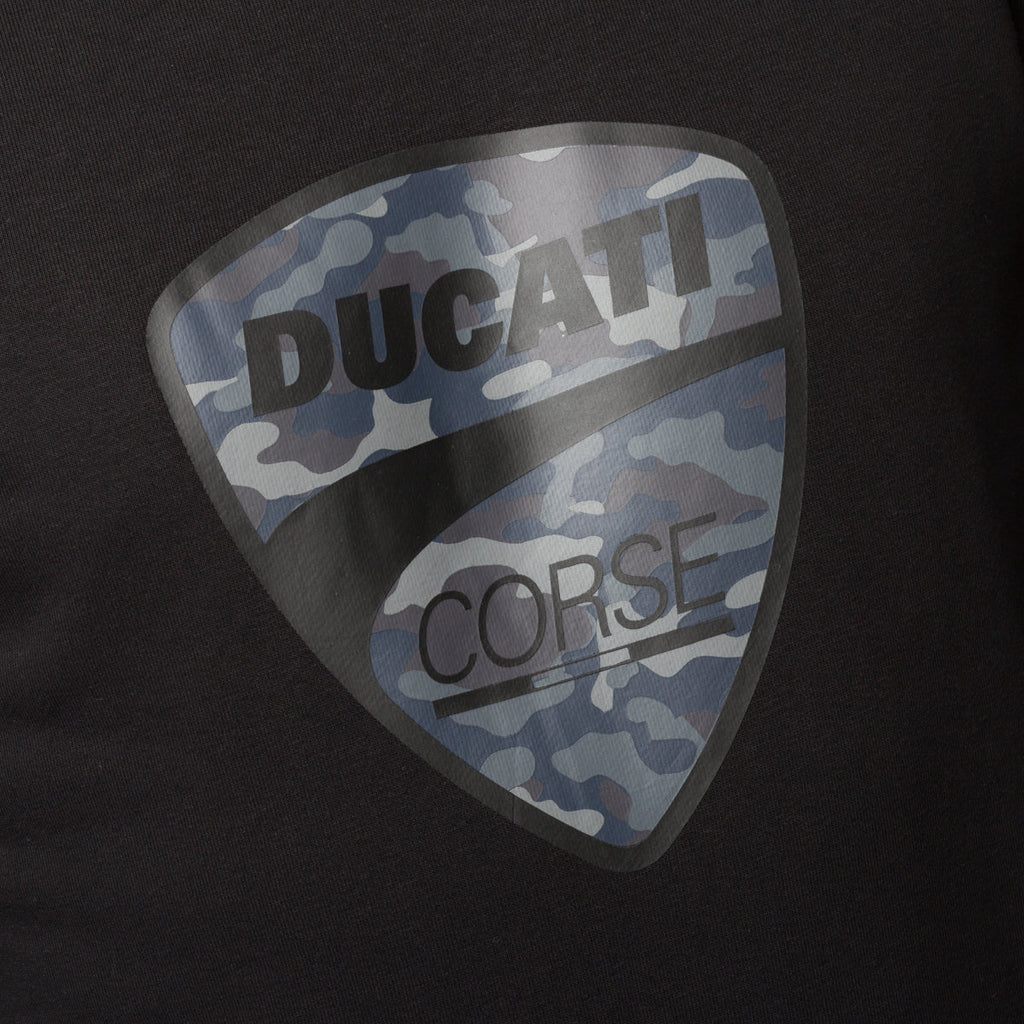 Felpa girocollo nera da uomo con logo camouflage Ducati Corse Ero