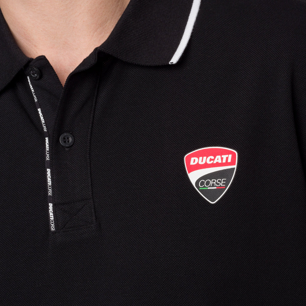 Polo nera da uomo con logo sul petto Ducati Corse Agar