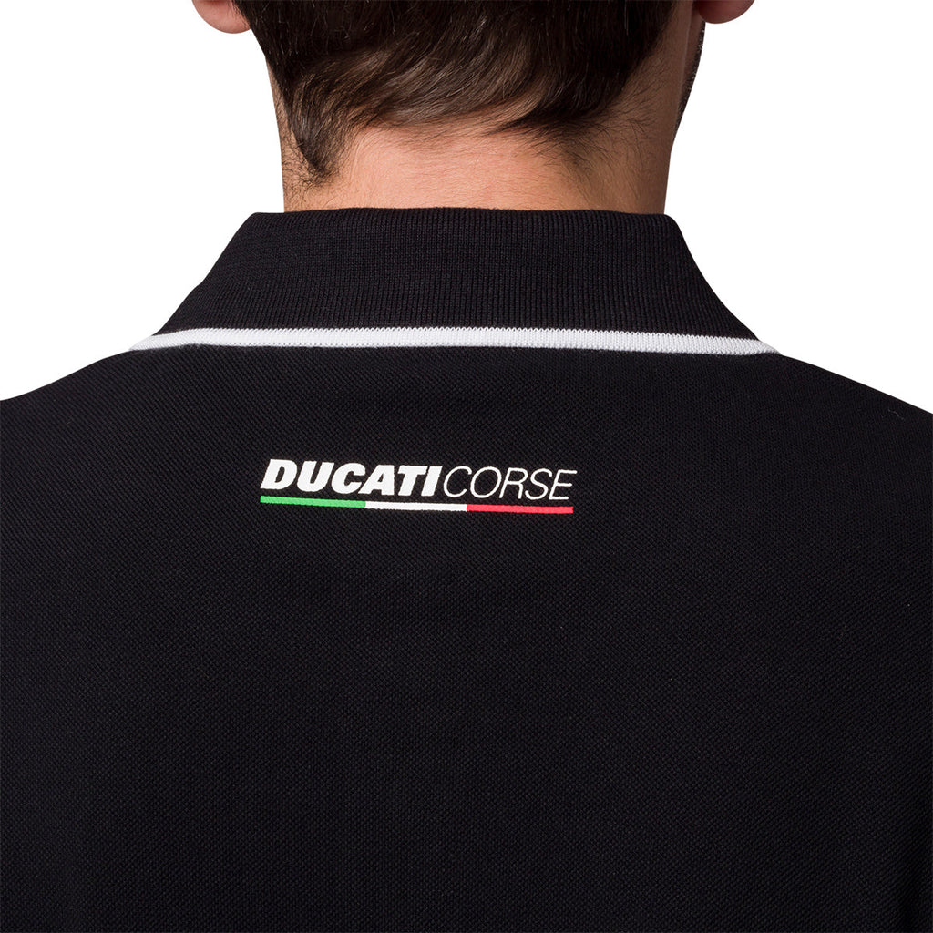 Polo nera da uomo con logo sul petto Ducati Corse Agar