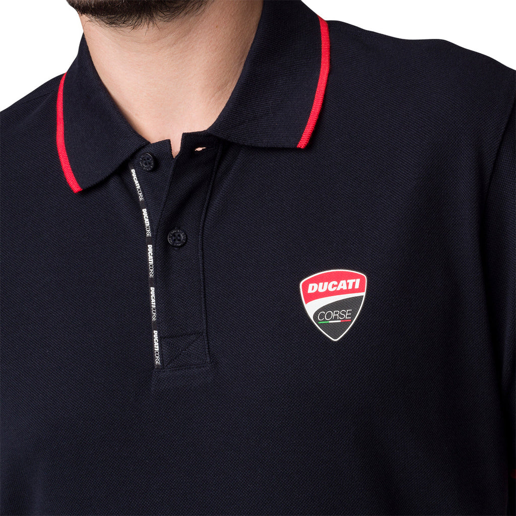 Polo blu da uomo con logo sul petto Ducati Corse Agar