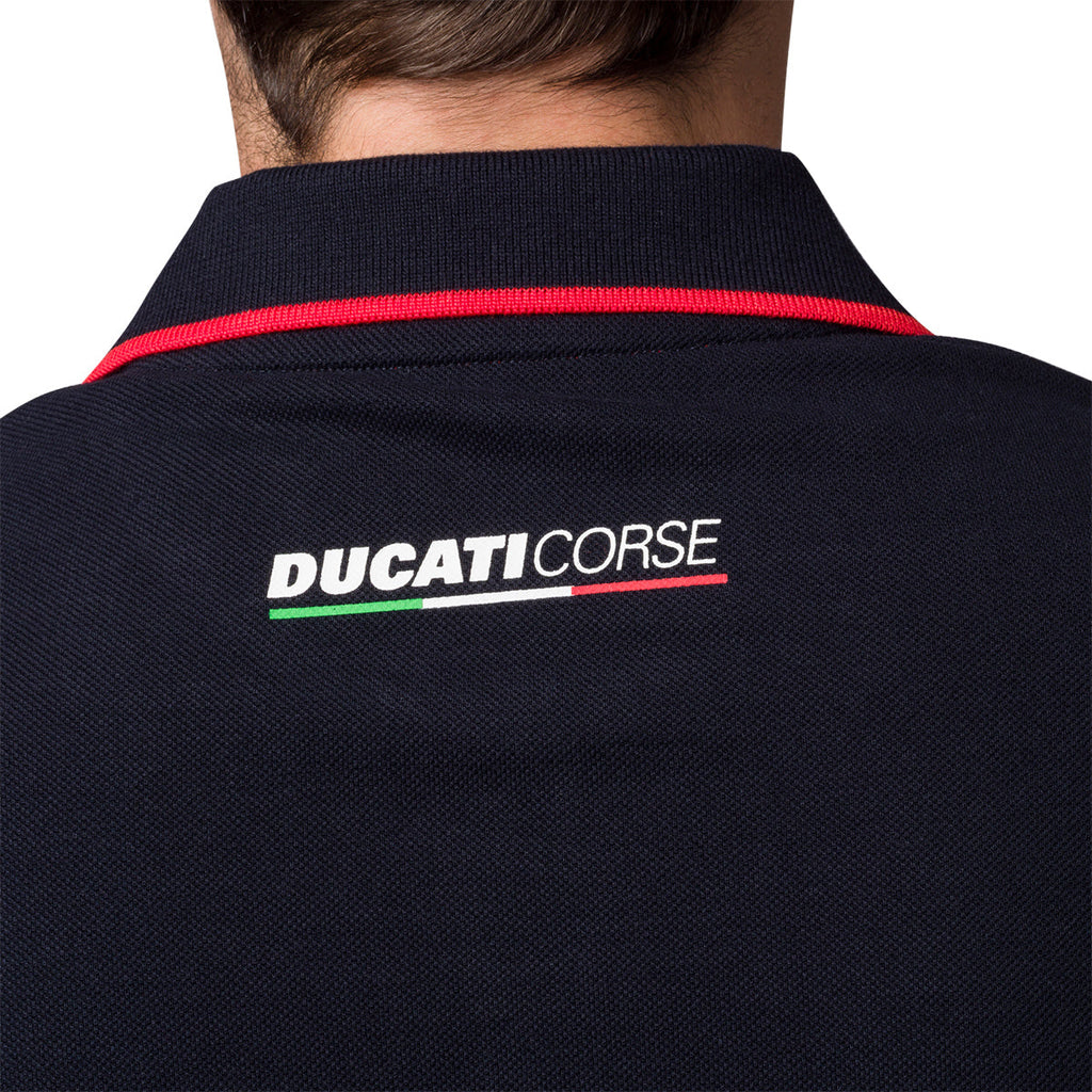 Polo blu da uomo con logo sul petto Ducati Corse Agar