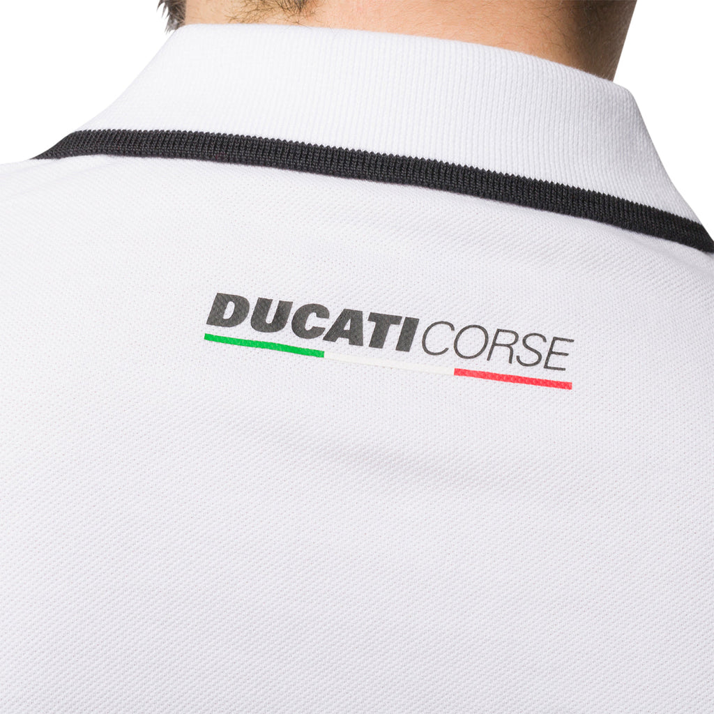 Polo bianca da uomo con logo sul petto Ducati Corse Piquet Side