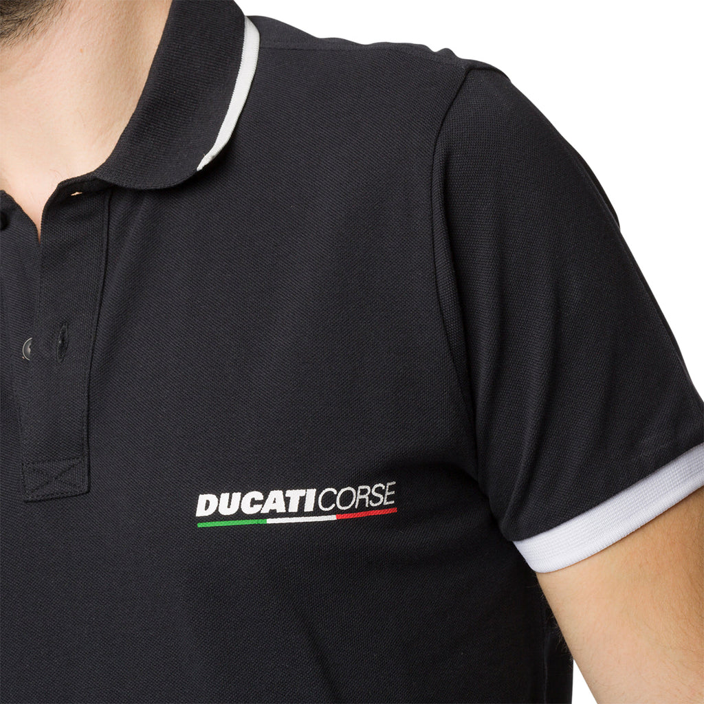 Polo blu navy da uomo con logo sul petto Ducati Corse Piquet Side