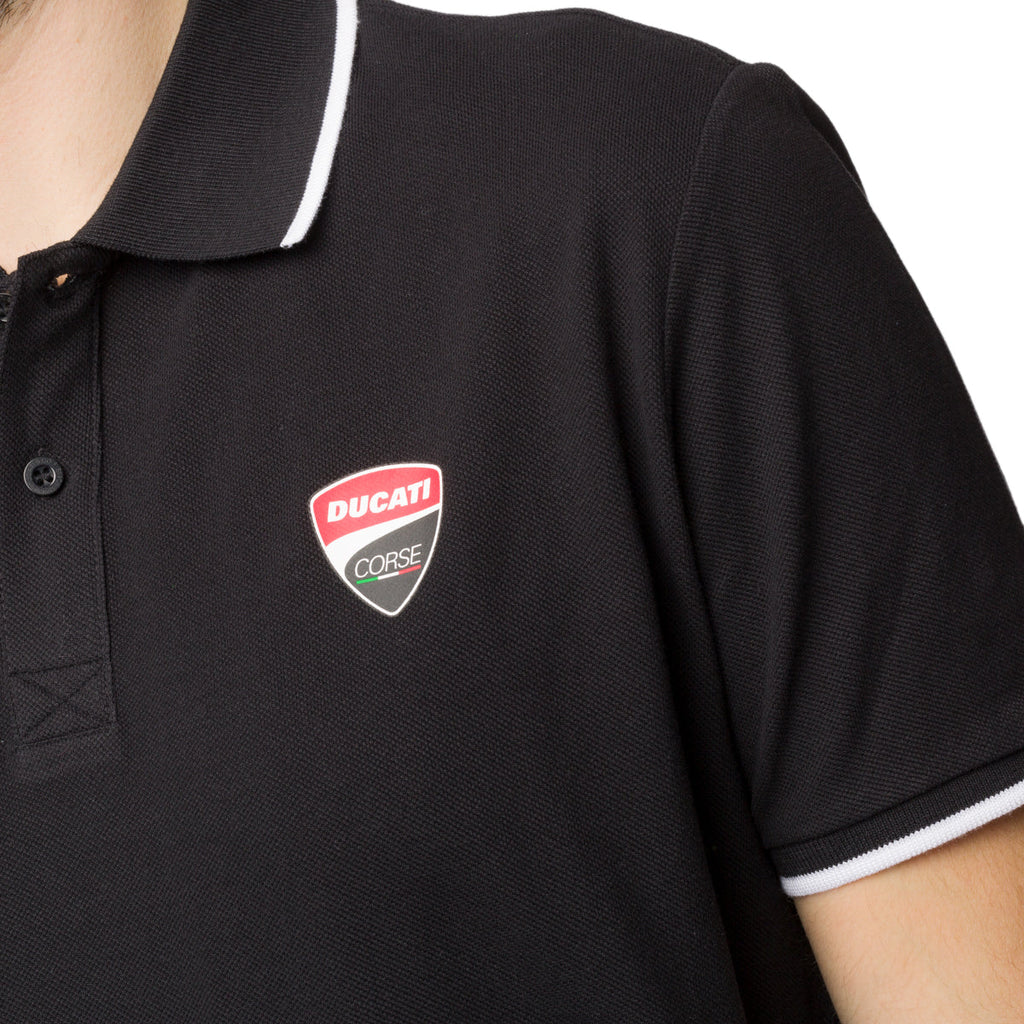 Polo nera da uomo con logo sul petto Ducati Corse Agar