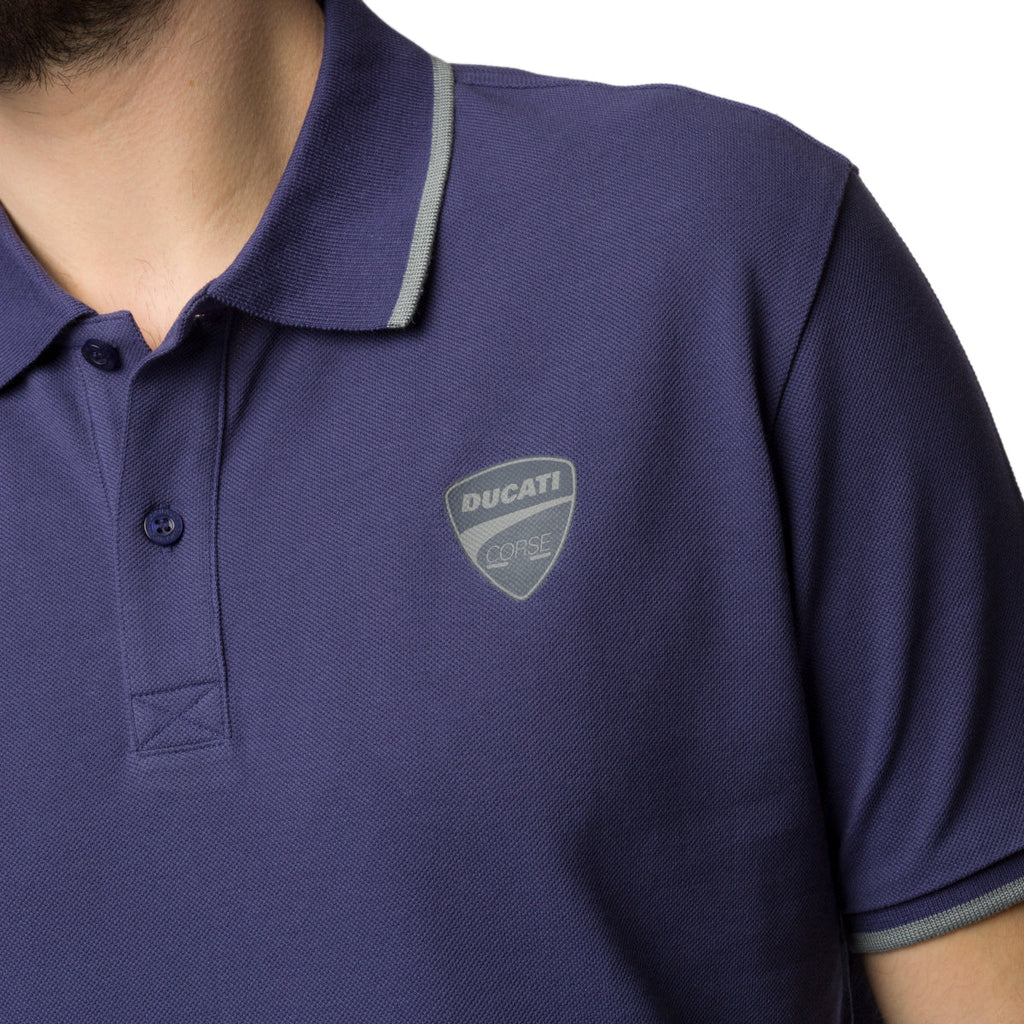 Polo blu da uomo con logo sul petto Ducati Corse Agar Rev