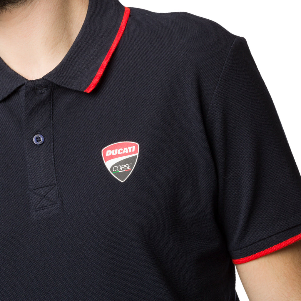 Polo blu navy da uomo con logo sul petto Ducati Corse Agar Rev