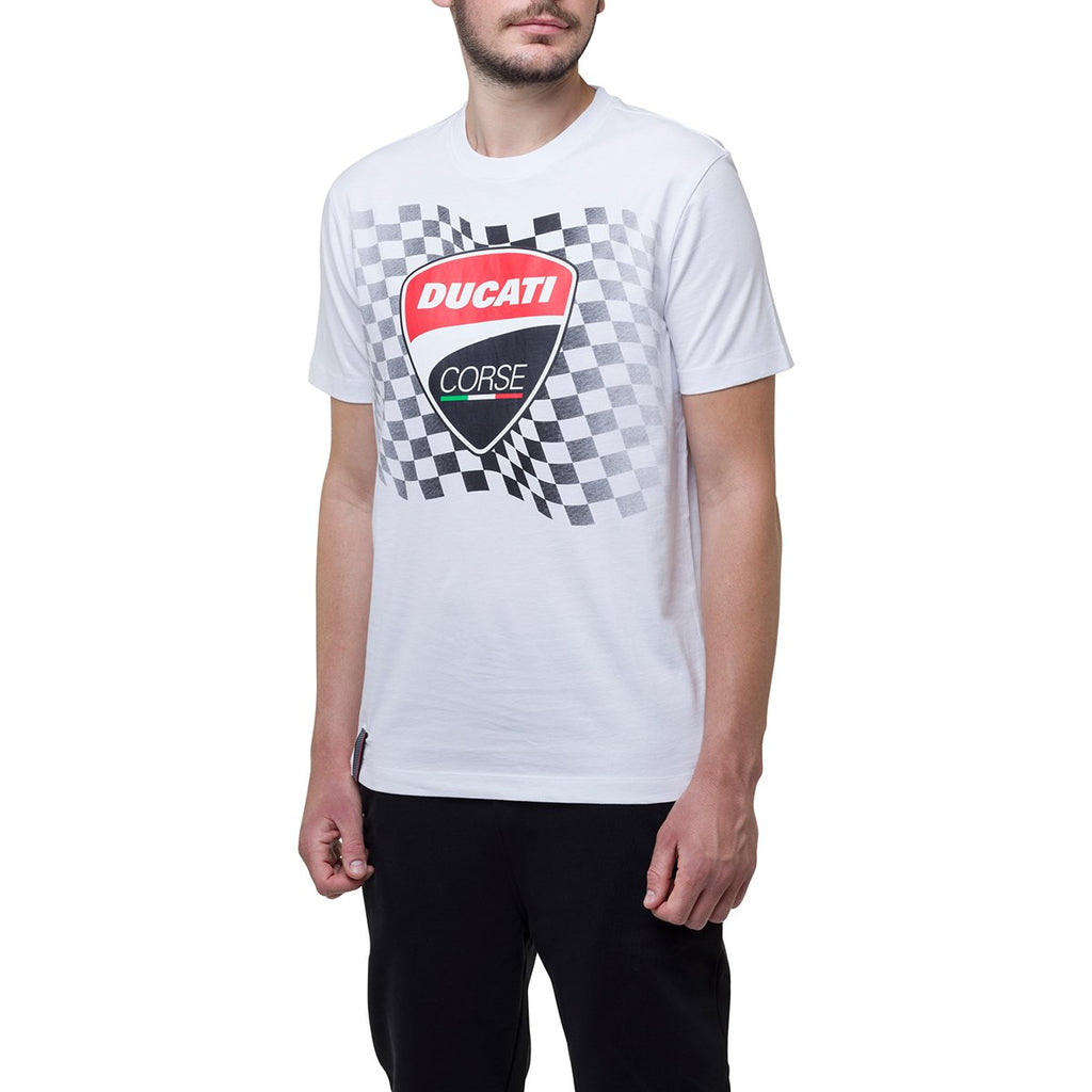 T-shirt bianca con bandiera a scacchi Ducati Corse Athos