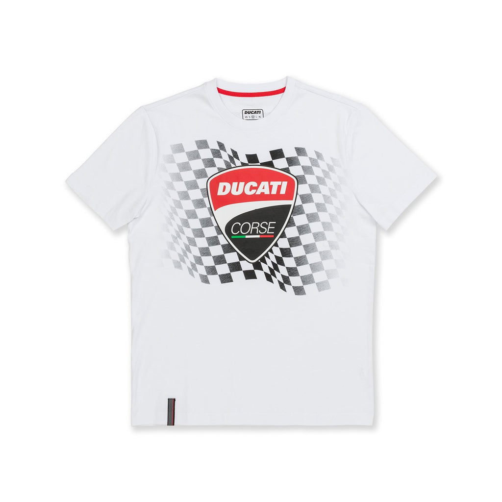 T-shirt bianca con bandiera a scacchi Ducati Corse Athos