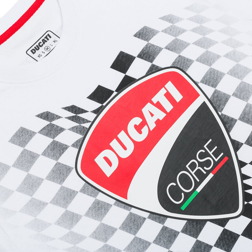 T-shirt bianca con bandiera a scacchi Ducati Corse Athos