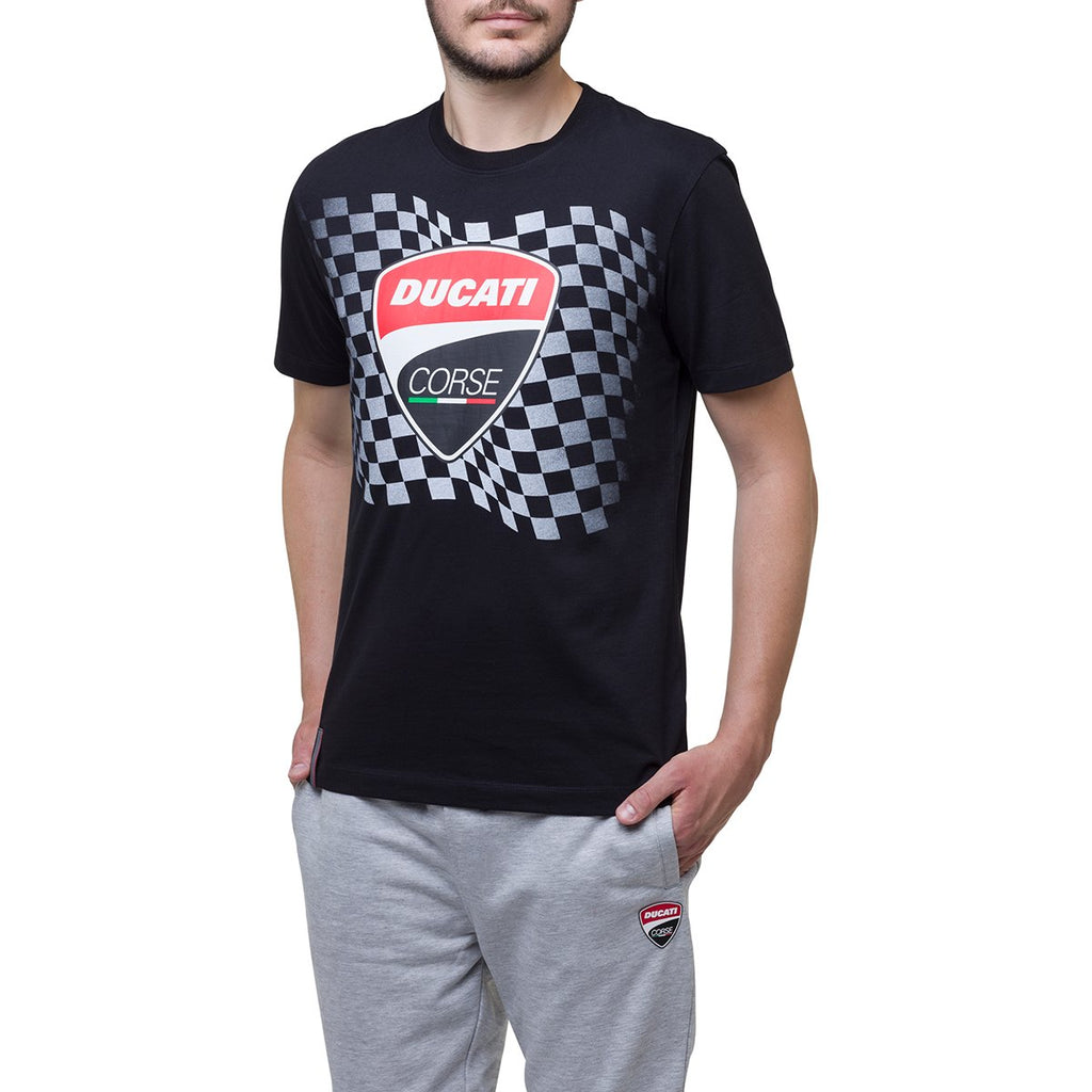 T-shirt nera con bandiera a scacchi Ducati Corse Athos