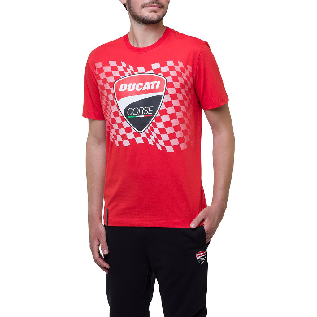 T-shirt rossa con bandiera a scacchi Ducati Corse Athos