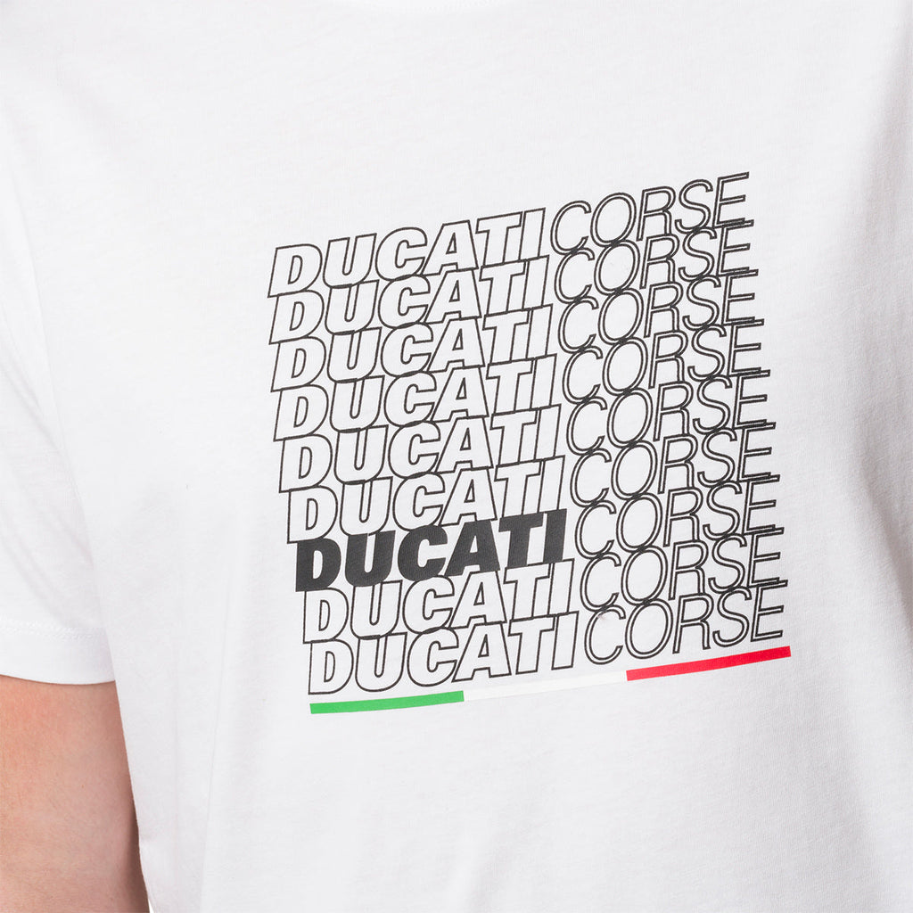 T-shirt bianca da uomo con stampa logo Ducati Corse Strada