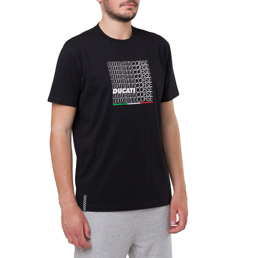 T-shirt nera da uomo con logo sul petto Ducati Corse Strada