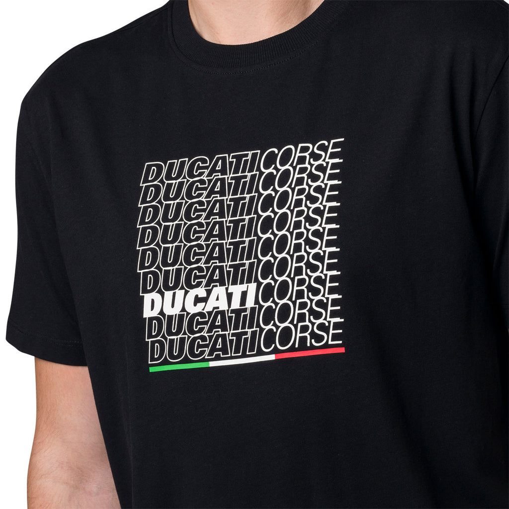 T-shirt nera da uomo con logo sul petto Ducati Corse Strada