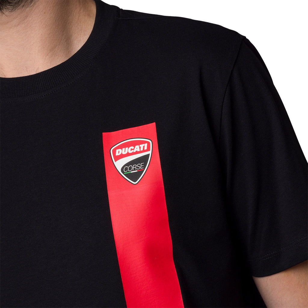 T-shirt nera da uomo con badge sul petto Ducati Corse T-Stripe