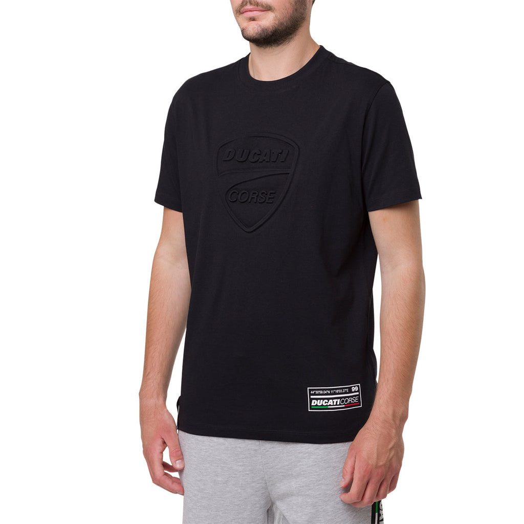 T-shirt nera da uomo con logo in rilievo Ducati Corse