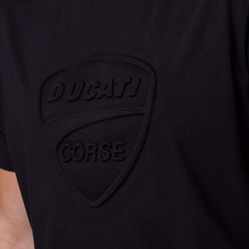 T-shirt nera da uomo con logo in rilievo Ducati Corse