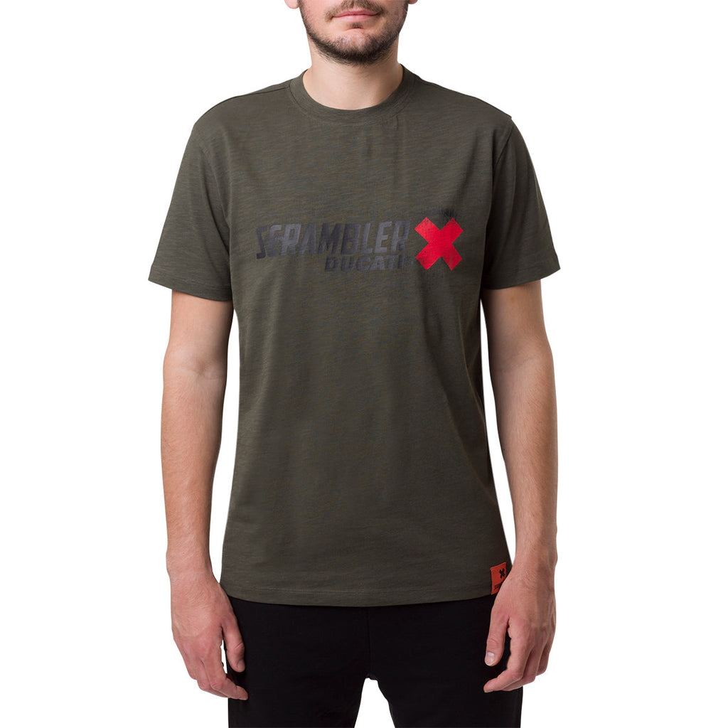 T-shirt verde da uomo con logo sul petto Scrambler Ducati