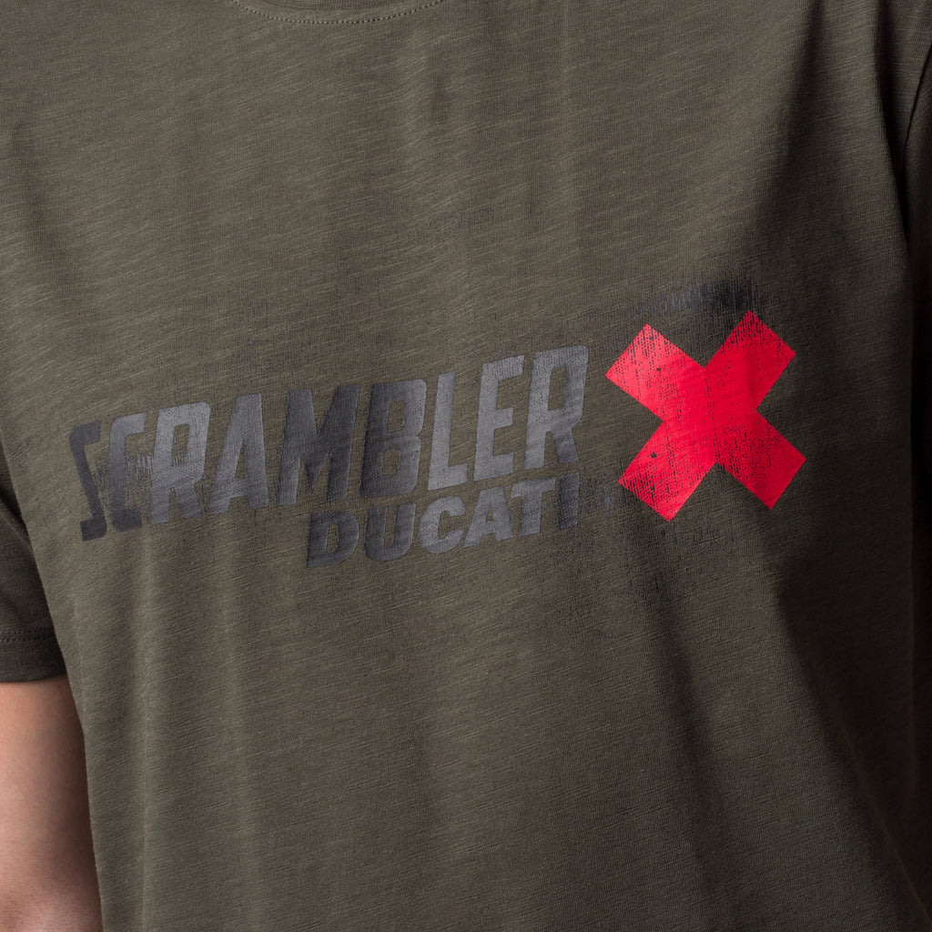 T-shirt verde da uomo con logo sul petto Scrambler Ducati