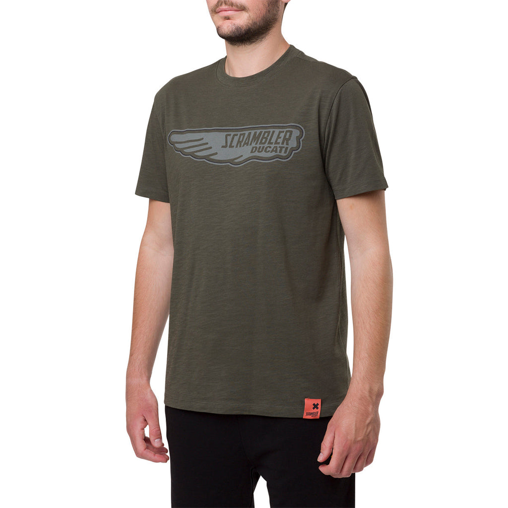 T-shirt verde da uomo con logo sul petto Scrambler Ducati