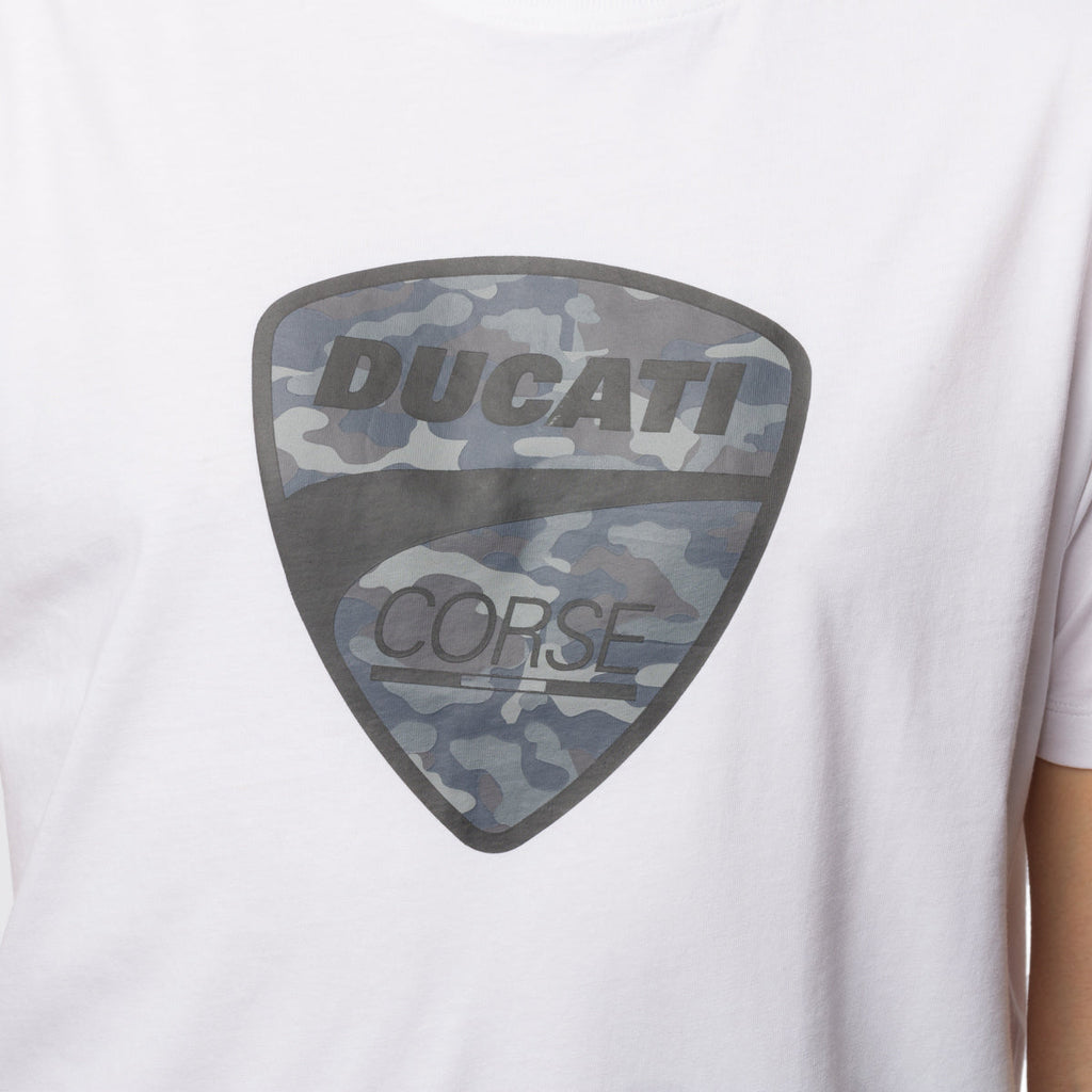 T-shirt bianca da uomo con logo camouflage Ducati Corse Ero 2