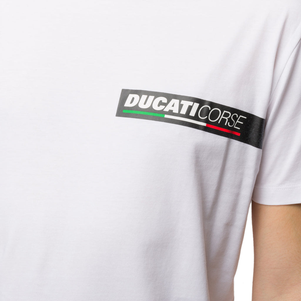 T-shirt bianca da uomo con logo sul petto Ducati Corse T-Side