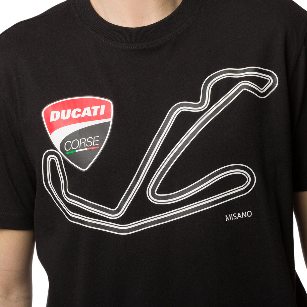 T-shirt nera da uomo con stampa sul petto Ducati Corse Misano Racing