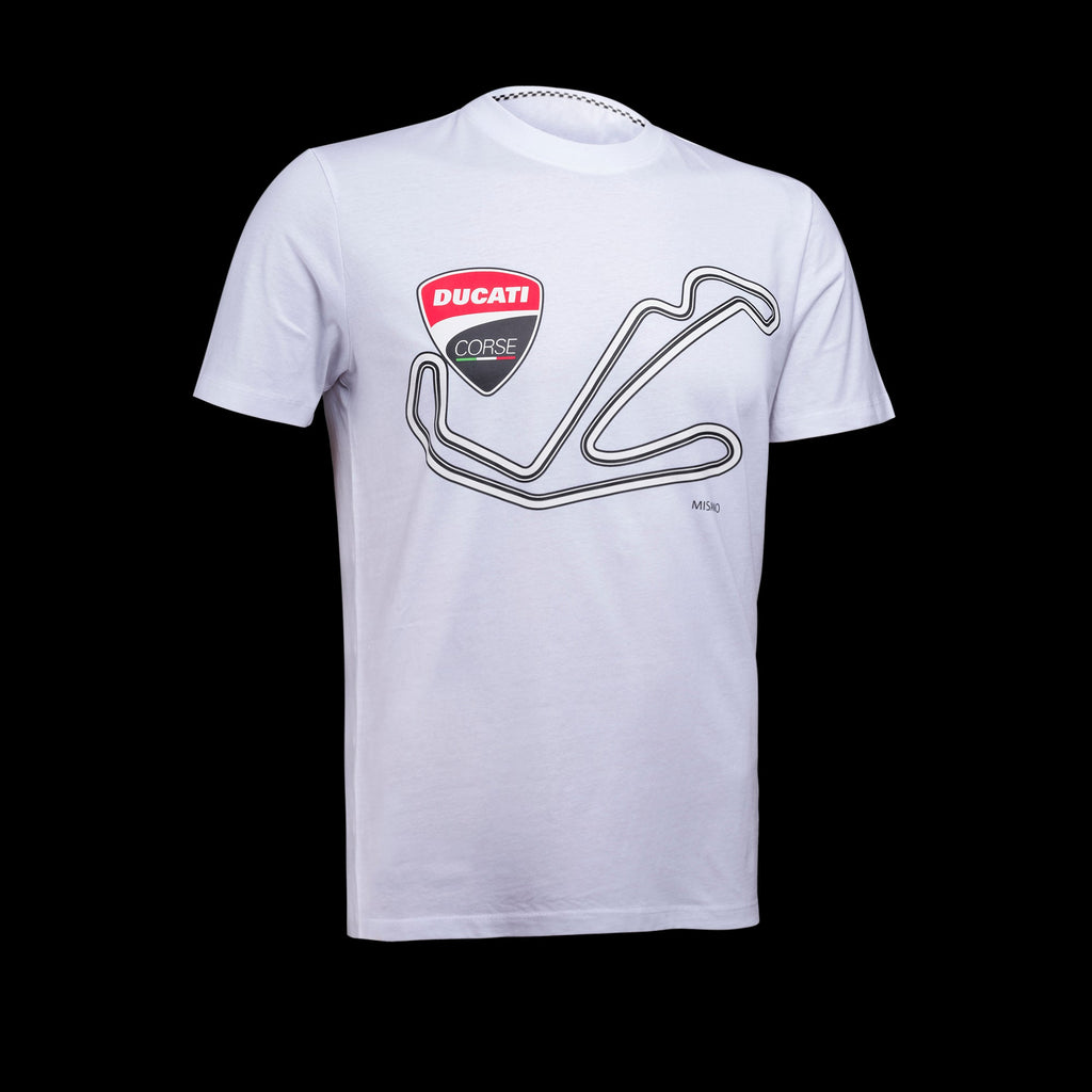 T-shirt bianca da uomo con stampa sul petto Ducati Corse Misano Racing