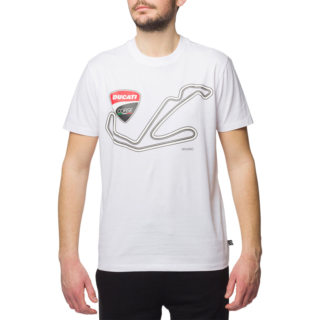 T-shirt bianca da uomo con stampa sul petto Ducati Corse Misano Racing