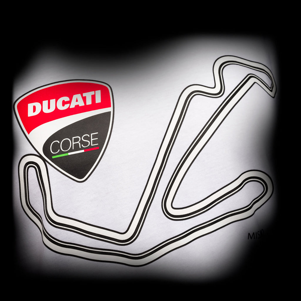 T-shirt bianca da uomo con stampa sul petto Ducati Corse Misano Racing