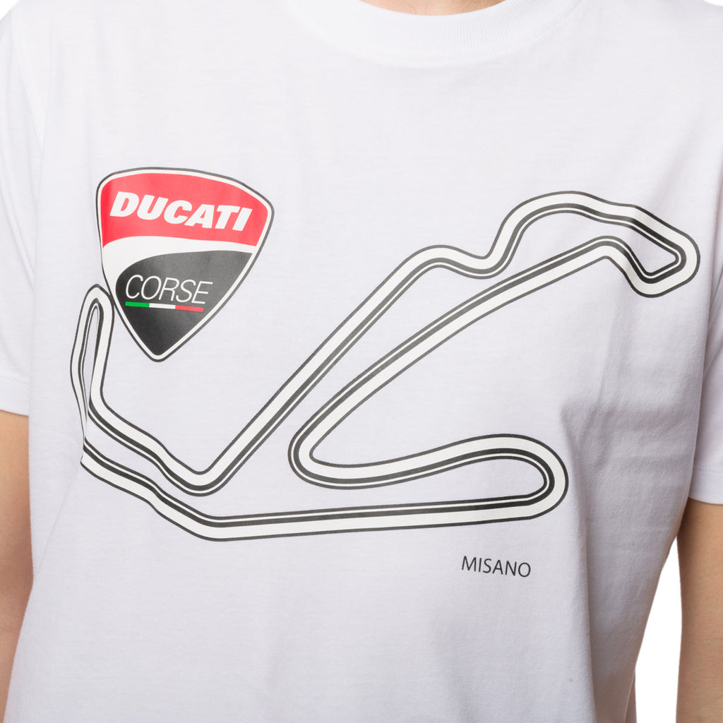 T-shirt bianca da uomo con stampa sul petto Ducati Corse Misano Racing