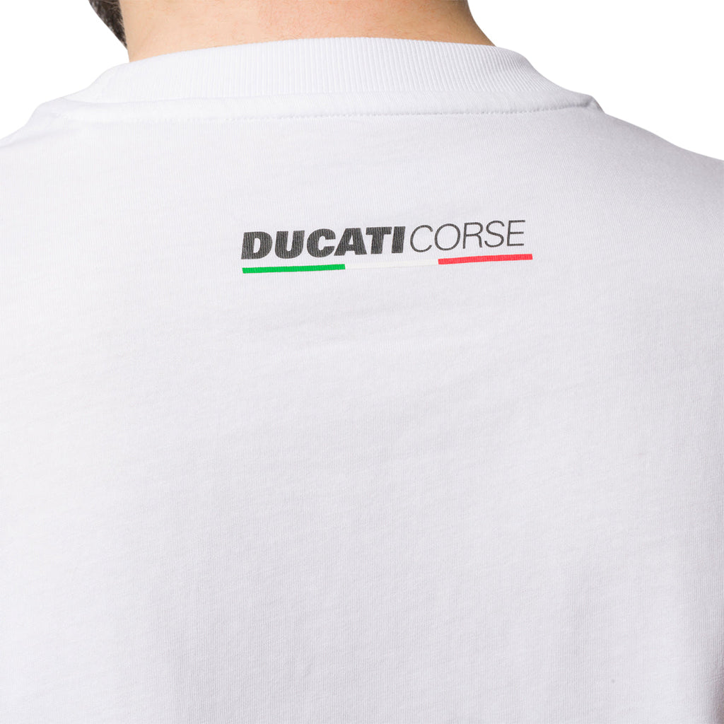 T-shirt bianca da uomo con stampa sul petto Ducati Corse Misano Racing