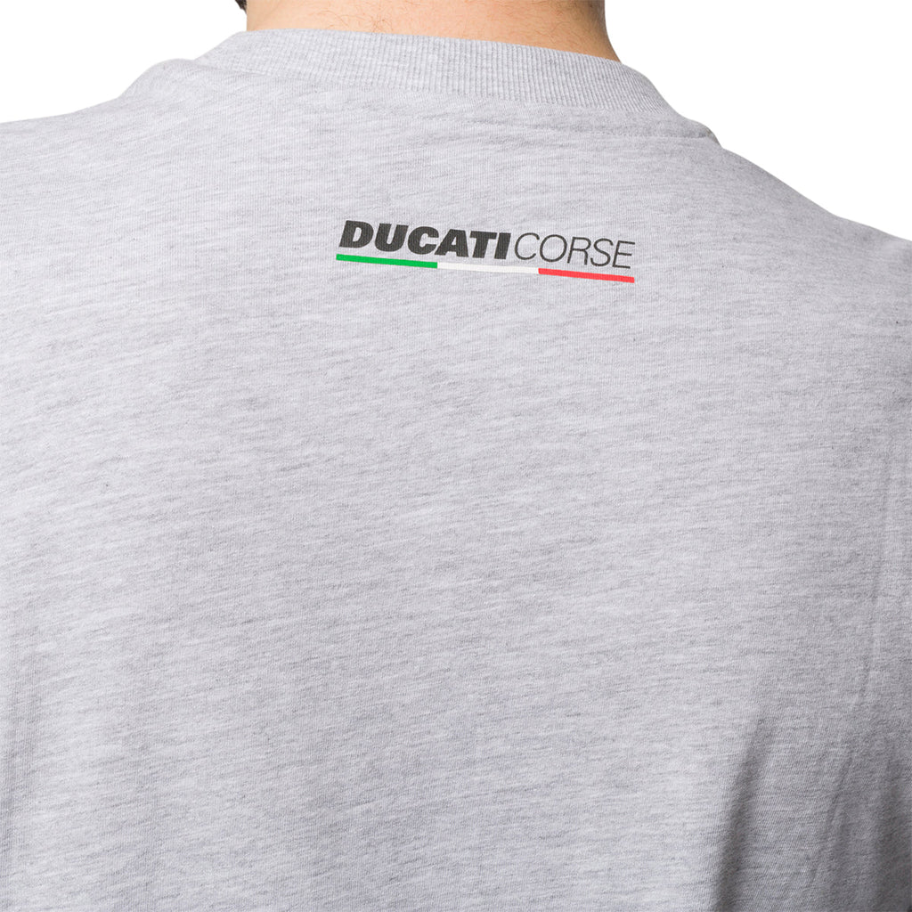 T-shirt grigia da uomo con stampa sul petto Ducati Corse Misano Racing