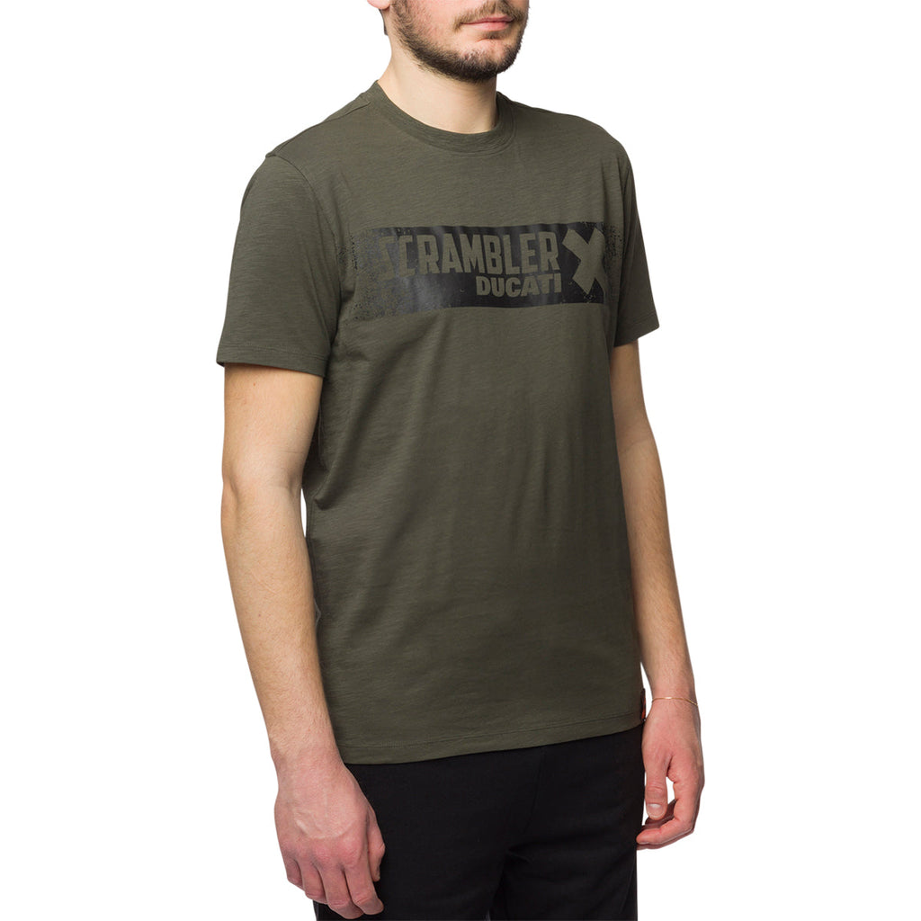 T-shirt verde da uomo con logo sul petto Scrambler Ducati X-Shirt