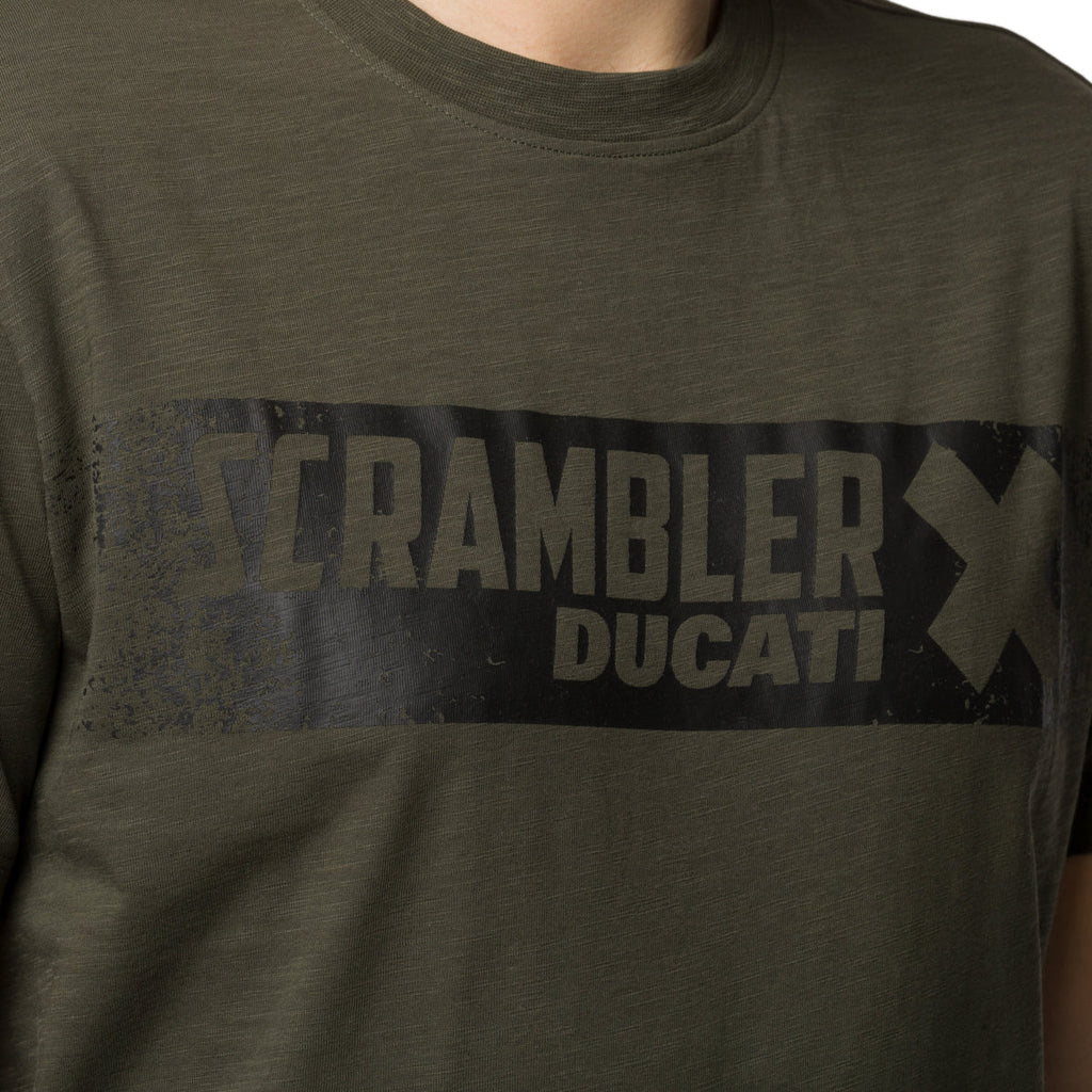 T-shirt verde da uomo con logo sul petto Scrambler Ducati X-Shirt