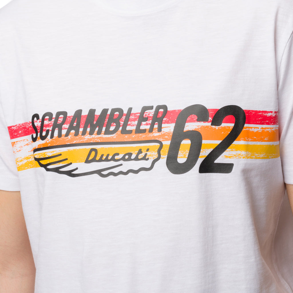 T-shirt bianca da uomo con logo sul petto Scrambler Ducati Heritage 62