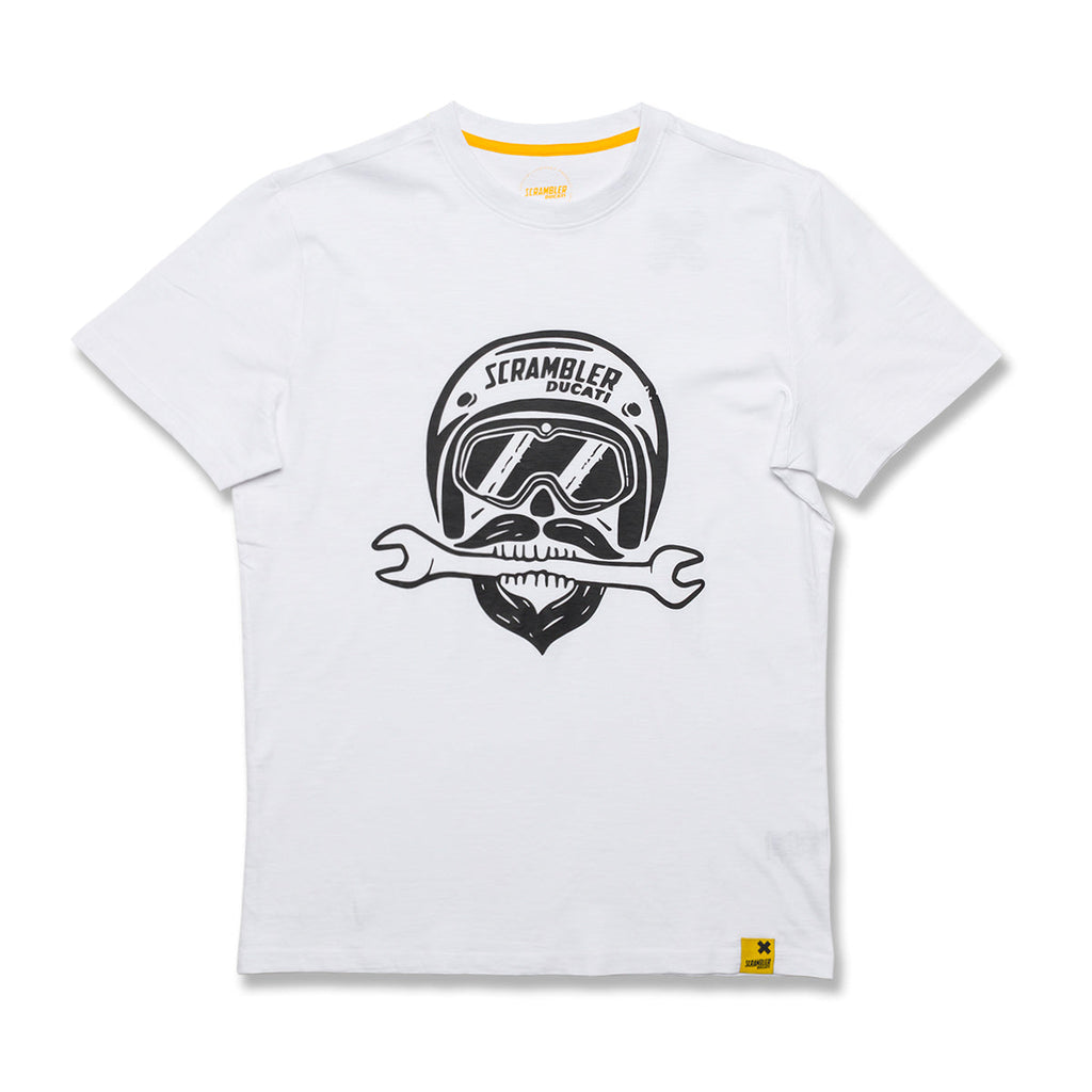 T-shirt bianca da uomo con logo sul petto Scrambler Ducati T-Bite