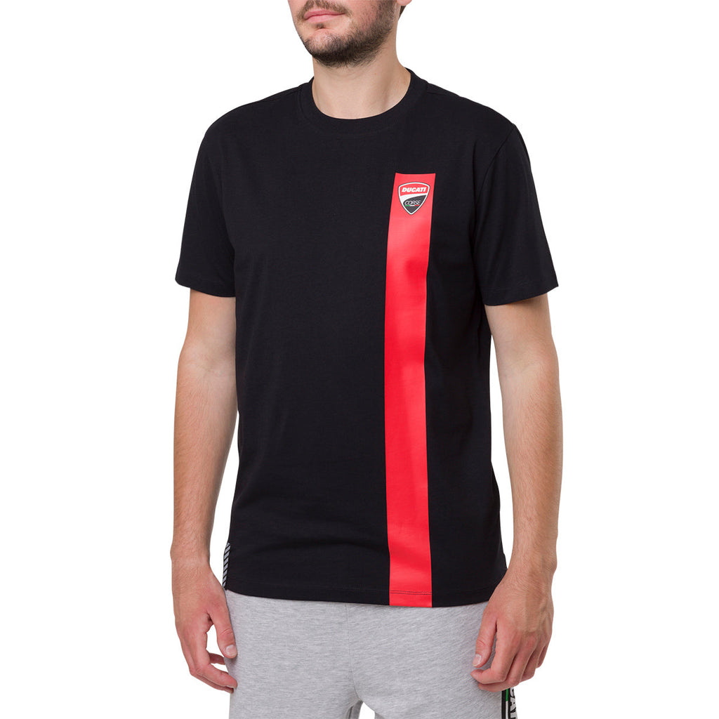 T-shirt nera da uomo con badge sul petto Ducati Corse T-Stripe