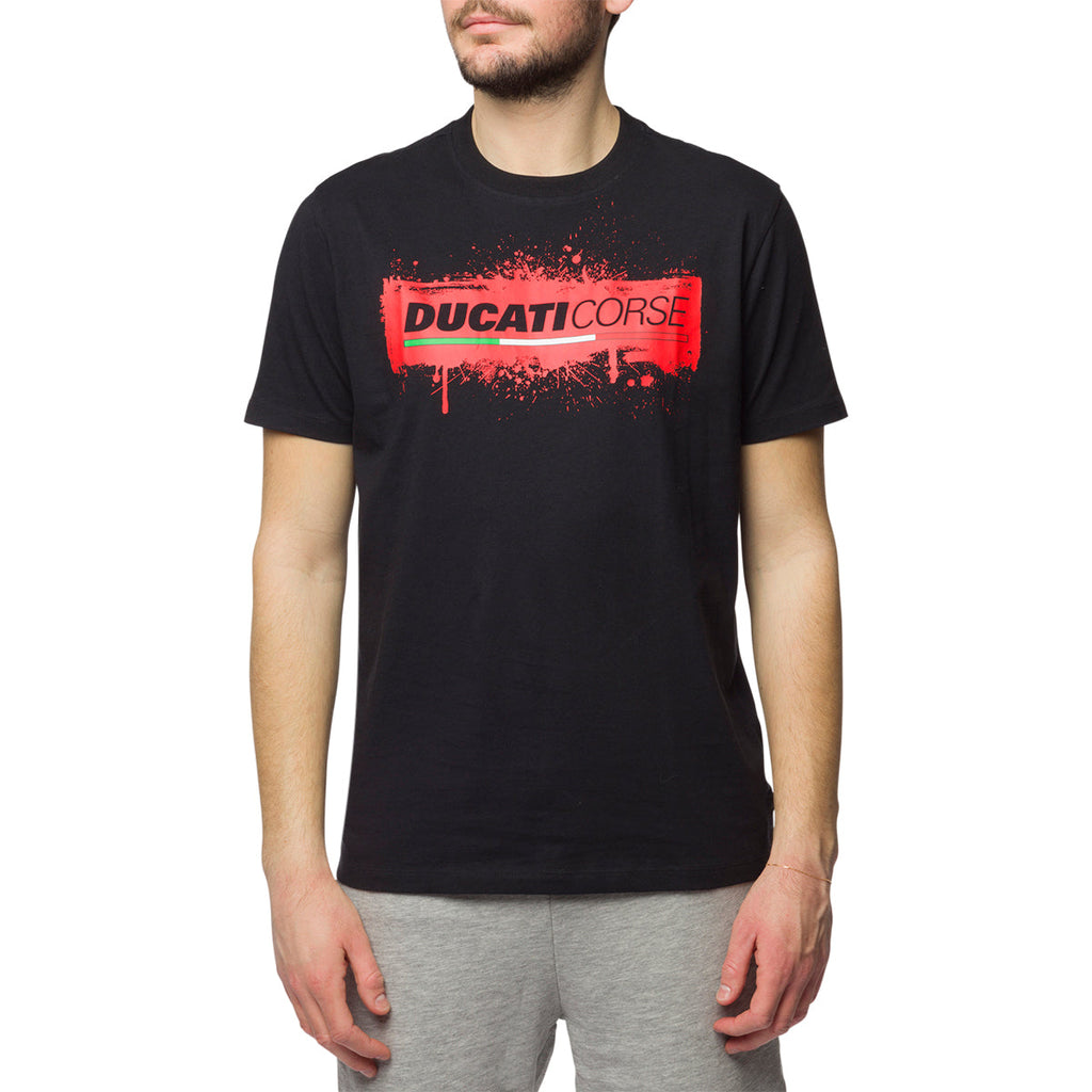 T-shirt nera da uomo con logo sul petto Ducati Corse